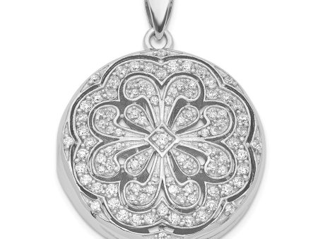 Sterling Silver and Cubic Zirconia Flower Design Locket, 22mm Sale