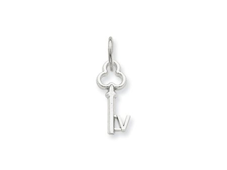 14k White Gold, Hannah Collection, Mini Initial V Shamrock Key Charm For Cheap