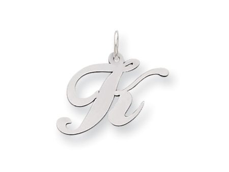 14k White Gold, Ella Collection Medium Fancy Script Initial K Pendant Discount