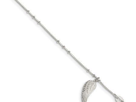 Sterling Silver 20mm Wing Dangle 1mm Box Chain Anklet, 9-10 Inch Cheap