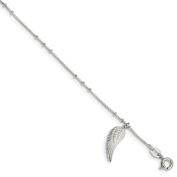 Sterling Silver 20mm Wing Dangle 1mm Box Chain Anklet, 9-10 Inch Cheap