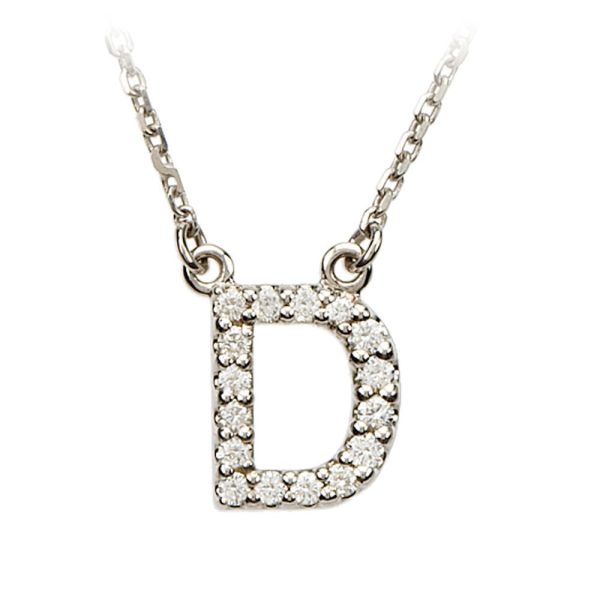 1 6 Cttw Diamond & 14k White Gold Block Initial Necklace, Letter D on Sale