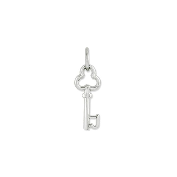 14k White Gold, Hannah Collection, Mini Initial J Shamrock Key Charm For Discount