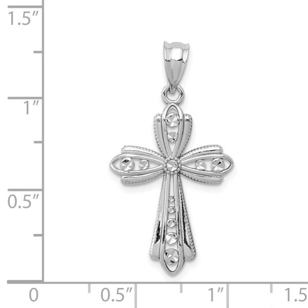 14k White Gold Diamond-Cut Fancy 2D Cross Pendant, 17 x 32mm Hot on Sale