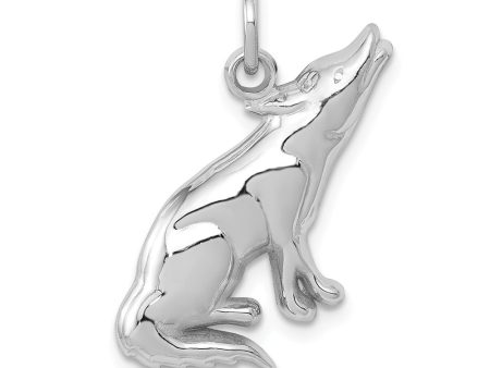 14k White Gold Polished Wolf Charm or Pendant For Sale