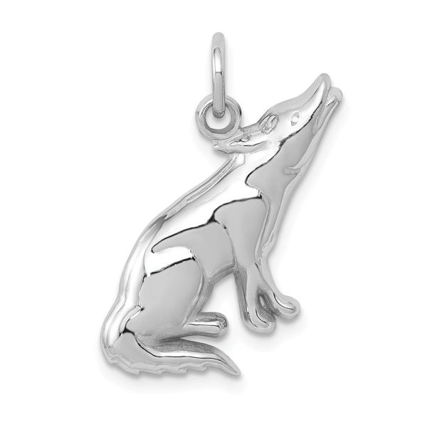 14k White Gold Polished Wolf Charm or Pendant For Sale