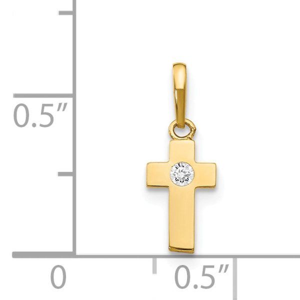 Children s 14k Yellow Gold & Cubic Zirconia Tiny Cross Pendant Discount