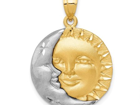 14k Two Tone Gold 20mm Satin Sun and Moon Pendant For Cheap