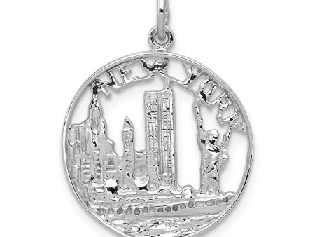 14k White Gold New York Circle Charm, 18mm For Sale