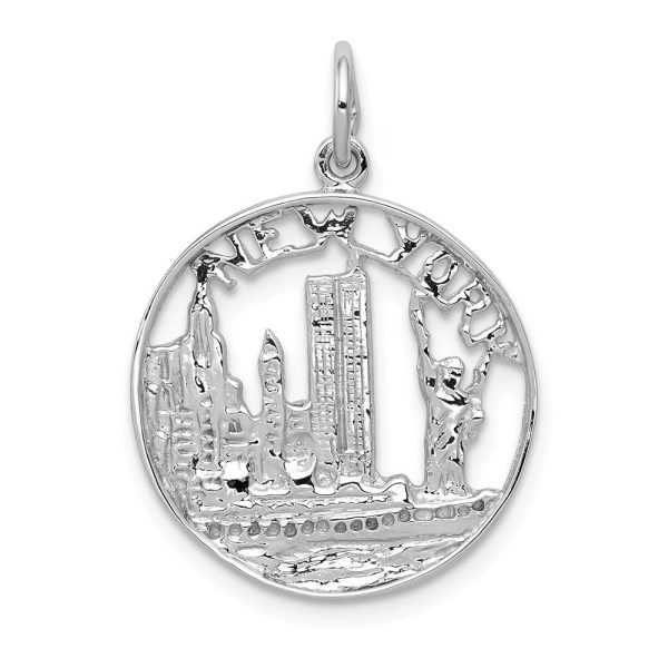 14k White Gold New York Circle Charm, 18mm For Sale