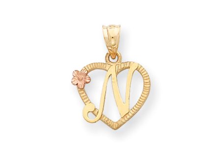 14k Two Tone Gold Grace Collection 15mm Heart Initial N Pendant Online now