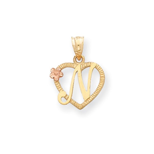 14k Two Tone Gold Grace Collection 15mm Heart Initial N Pendant Online now