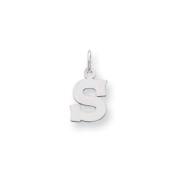 14k White Gold, Amanda Collection, Small Block Style Initial S Pendant Supply