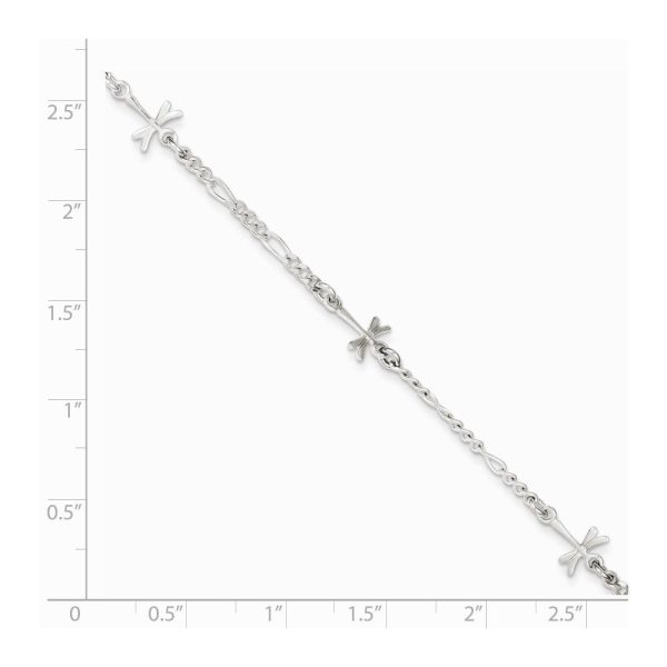 Sterling Silver Dragonfly Figaro Chain Link Adjustable Anklet, 9 Inch Sale