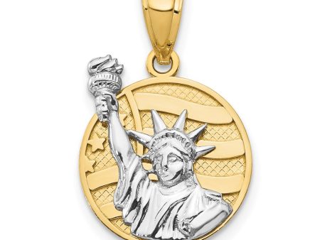 14k Two Tone Gold Lady Liberty American Flag Disc Pendant Discount