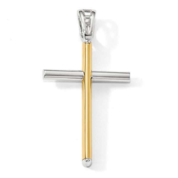 14k Two Tone Gold, Polished Cross Pendant, 21 x 38mm Online