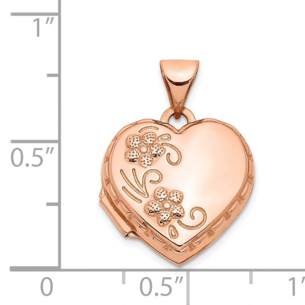 14k Rose Gold 15mm Domed Heart Shaped Floral Locket Online now