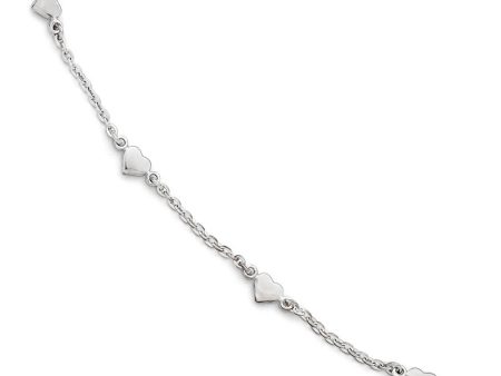 Sterling Silver Heart Station Cable Link Anklet, 9-10 Inch For Cheap