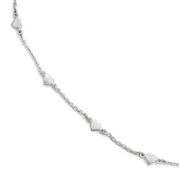 Sterling Silver Heart Station Cable Link Anklet, 9-10 Inch For Cheap