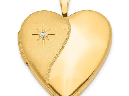 20mm Satin and Polished Diamond Heart Locket in 14k Yellow Gold Online Sale