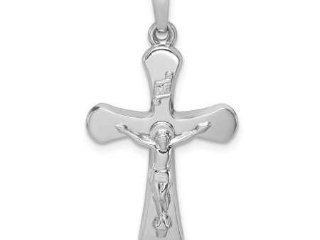 14k White Gold Hollow INRI Crucifix Rounded Cross Pendant For Discount