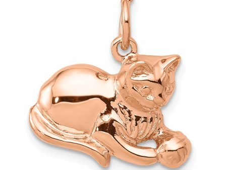 14k Rose Gold 2D Cat and Ball Charm and Pendant Fashion