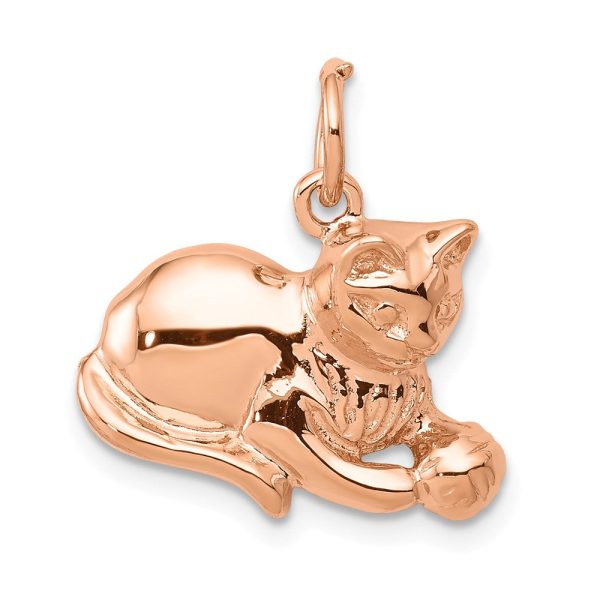 14k Rose Gold 2D Cat and Ball Charm and Pendant Fashion