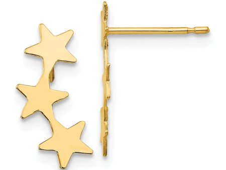 Polished Three Star Post Earrings in 14k Yellow Gold For Discount