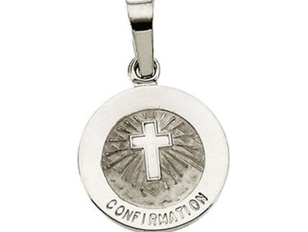 14k White Gold Confirmation Medal Disc Charm or Pendant, 12mm For Cheap