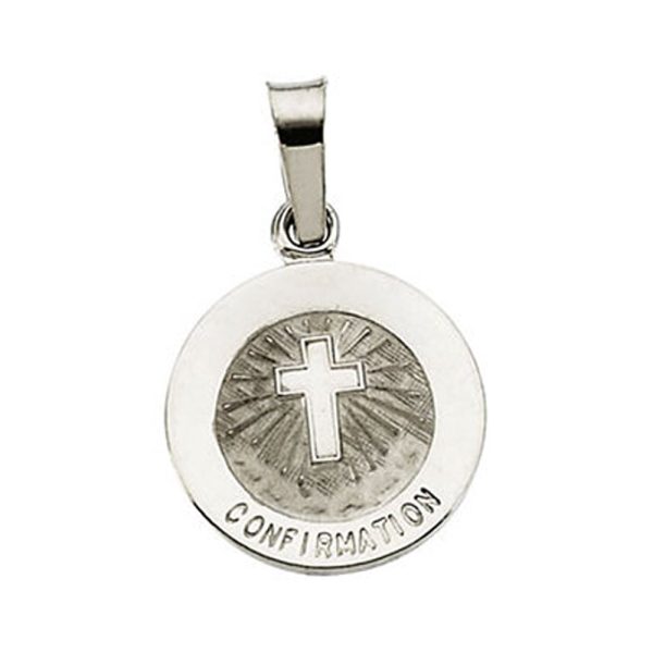 14k White Gold Confirmation Medal Disc Charm or Pendant, 12mm For Cheap