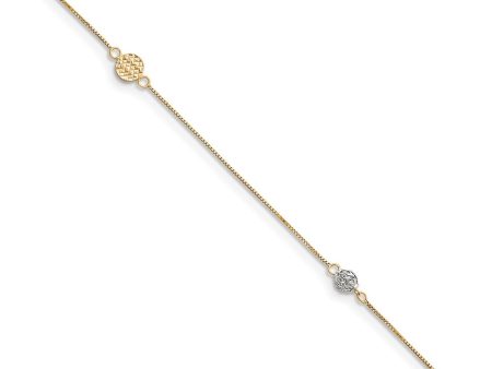 14k Two-Tone Gold 0.5mm Box Chain, Disc and Circle Anklet, 10 Inch Online Hot Sale