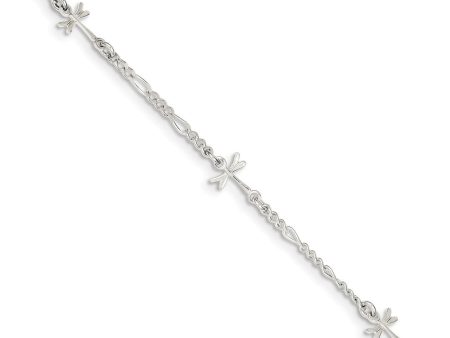 Sterling Silver Dragonfly Figaro Chain Link Adjustable Anklet, 9 Inch Sale