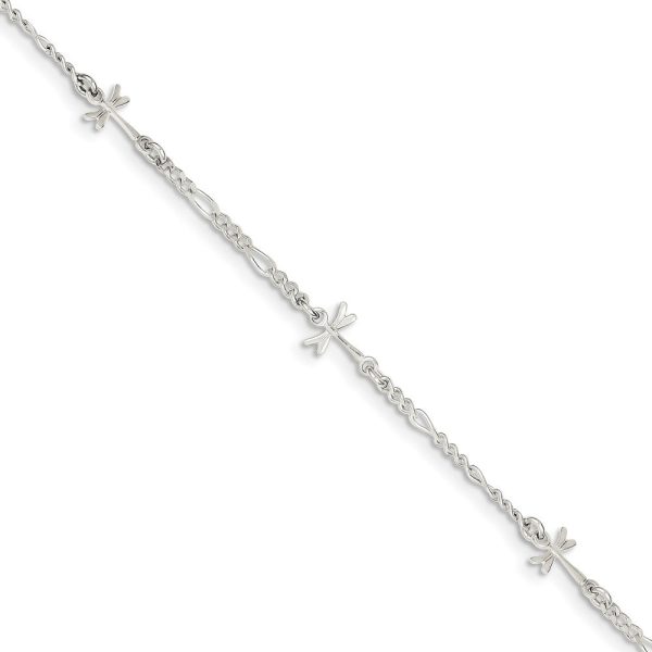 Sterling Silver Dragonfly Figaro Chain Link Adjustable Anklet, 9 Inch Sale