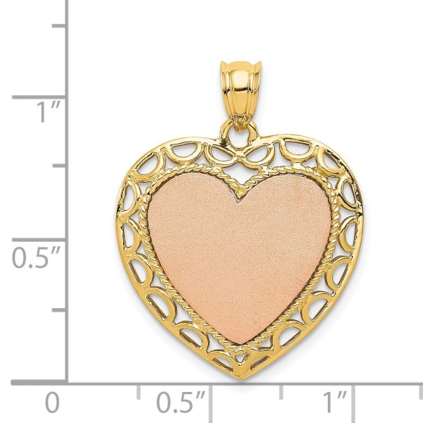 14k Two Tone Gold Polished and Satin Heart Pendant, 22mm Fashion