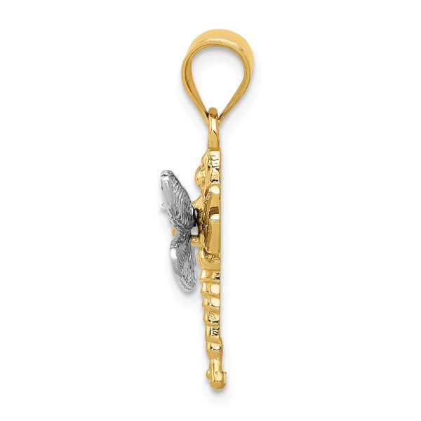 14k Two Tone Gold 28mm Textured Dragonfly Pendant For Sale