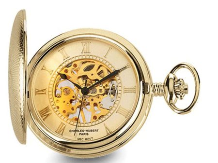 Charles Hubert Gold Finish Brass Skeleton Pocket Watch on Sale