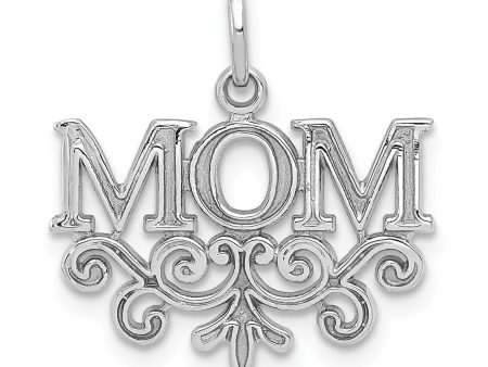 14k White Gold Mom with Scroll Design Charm or Pendant, 18mm Online Hot Sale