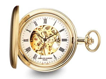 Charles Hubert Gold Finish Skeleton Dial Pocket Watch Fashion