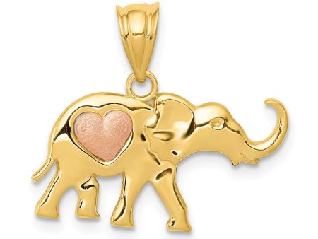 14k Two Tone Gold Elephant with Pink Heart Pendant Online