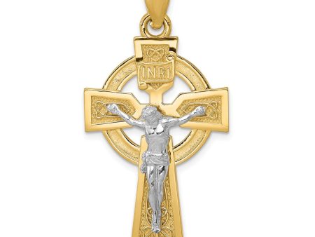 14k Two Tone Gold Large Celtic INRI Crucifix Pendant, 22 x 42mm Supply