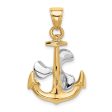 14k Two Tone Gold Polished Anchor and Spinning Propeller Pendant For Sale