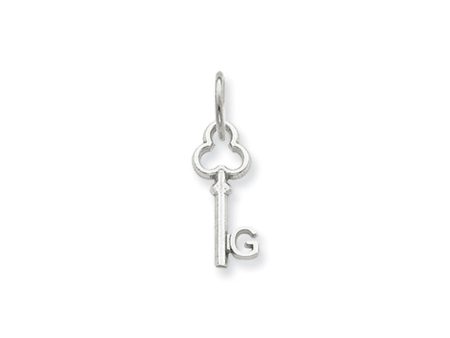 14k White Gold, Hannah Collection, Mini Initial G Shamrock Key Charm Supply