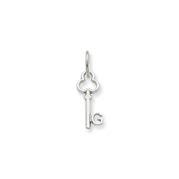 14k White Gold, Hannah Collection, Mini Initial G Shamrock Key Charm Supply