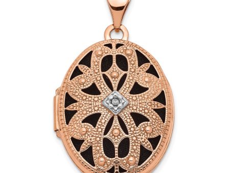 21mm Diamond Open Filigree Oval Locket 14k Rose Gold For Sale