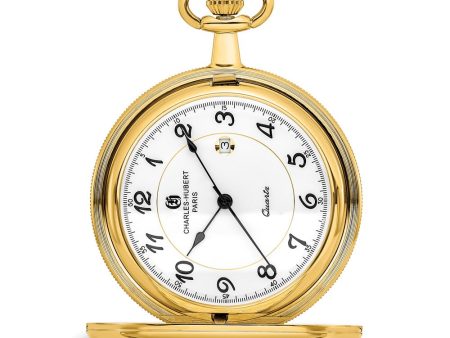 Charles Hubert 14k Gold Finish White Dial with Date Pocket Watch For Discount