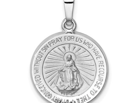 14k White Gold Hollow Round Miraculous Medal Pendant, 15mm (9 16 Inch) Online