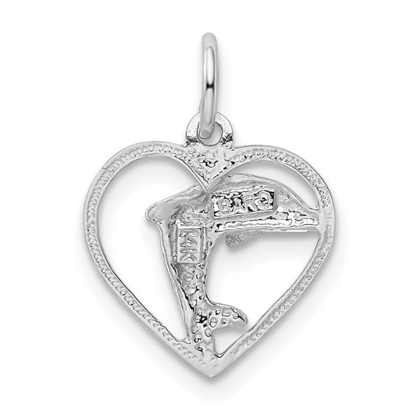 14k White Gold 13mm Dolphin and Heart Charm Sale