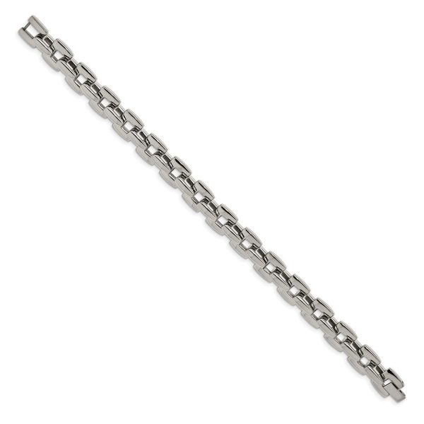 Men s Stainless Steel Polished 10mm Square Link Chain Bracelet, 9 Inch on Sale