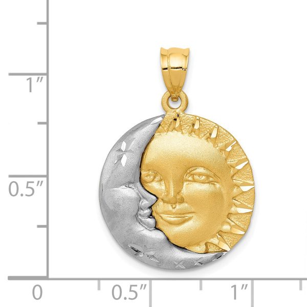 14k Two Tone Gold 20mm Satin Sun and Moon Pendant For Cheap