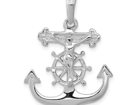 14k White Gold Mariner s Crucifix Cross Pendant, 22 x 28mm Discount